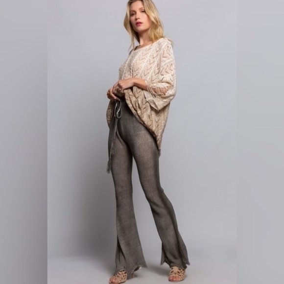 POL | Danni Lounge Lightweight Sweater Pants Boho Coachella Flare Leg Scalloped - Picture 6 of 14